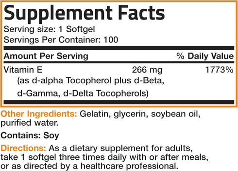 Bronson Natural Vitamin E Complex, 400 I.U. Supplement - d-Alpha Tocopherol Plus d-Beta, d-Gamma, & d-Delta
