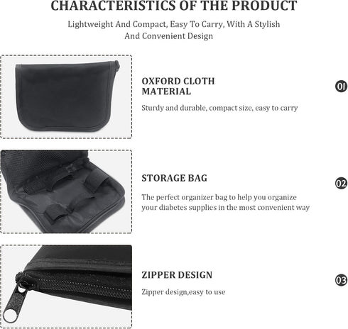 Diabetic Supplies Travel Case, Organizer Carrying Kit for Diabetes Testing, Blood Glucose Meter Storage Bag