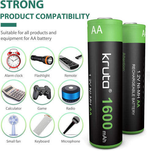 Solar Lights Batteries AA 1600mAh High Capacity 1.2V Ni-MH Rechargeable for Outdoor Solar Lights