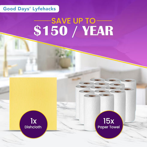 Good Days' Lyfehacks Kitchen Towels, 10 Pack Swedish Dish Cloth for Kitchen, Highly Absorbent, Reusable