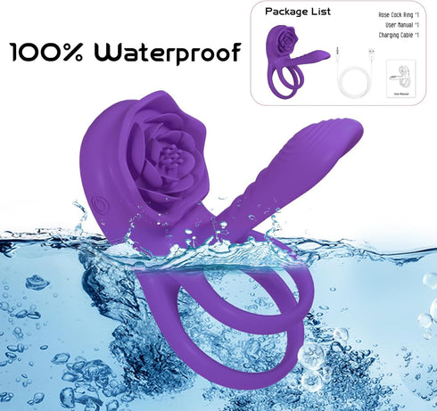 MOVGANI Mens Womens Rose Sex Toy - Vibrating Penis Ring Girth Sleeve, Adult Sex Toys & Games for Couples Men Pleasure