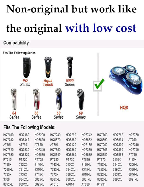 HQ8 Replacement Heads for Philips Norelco Shavers, Upgraded 6-Pack
