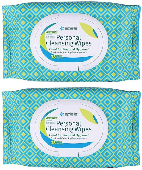 Epielle Personal Cleansing Wipes | Natural Ingredients | Flushable Wet Wipes | Travel Size, Daily Use | 2 Pack | Korean Skincare