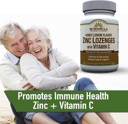 Windmill ZINC LOZ W/VIT C 100MG H/L WML 50, 9 Ounce (Pack of 1)