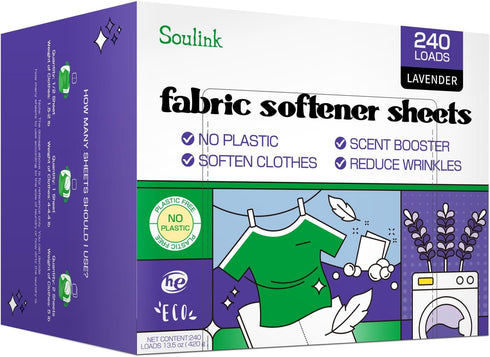 Fabric Softener Sheets for Washing Machine, No Plastic Jug Soap Strips, Lavender Scent, Up to 240 Loads