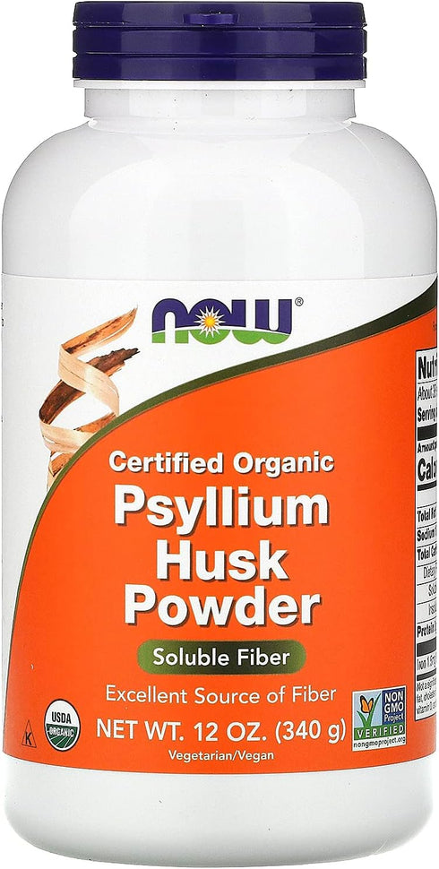 NOW Supplements Psyllium Husk Powder, Certified Organic, Non-GMO, Soluble Fiber, 12-Ounce