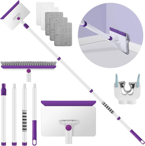 Baseboard Cleaner Tool with Handle, 60" Extendable Long Handle Cleaner with 5 Reusable Pads for Baseboards and Walls