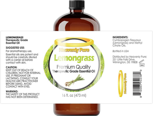 Lemongrass Essential Oil 16 oz Large Bottle for Aromatherapy, Soaps, Candles, Diffuser, and Personal Care - 473 ml