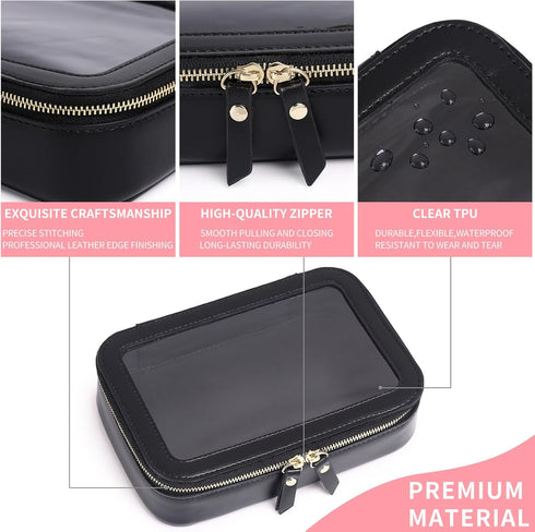 Clear Makeup Bag for Women, Transparent Cosmetic Case, Portable Accessories Bag for Car (A/Black, M)