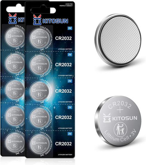 KITOSUN CR2032 3V Lithium Cell - 10Pcs CR 2032 Coin Button Battery Replacement for Apple Airtag, Car Key Fob