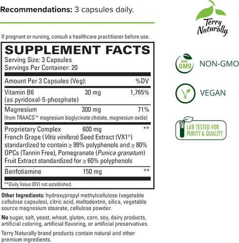 Terry Naturally Clinical OPC Heart - 60 Capsules, French Grape Seed Complex, Non-GMO, Vegan, Gluten Free