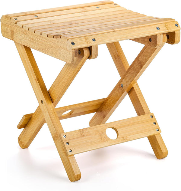 Lawei Bamboo Folding Step Stool - 12 Inch Height Bamboo Shower Bench