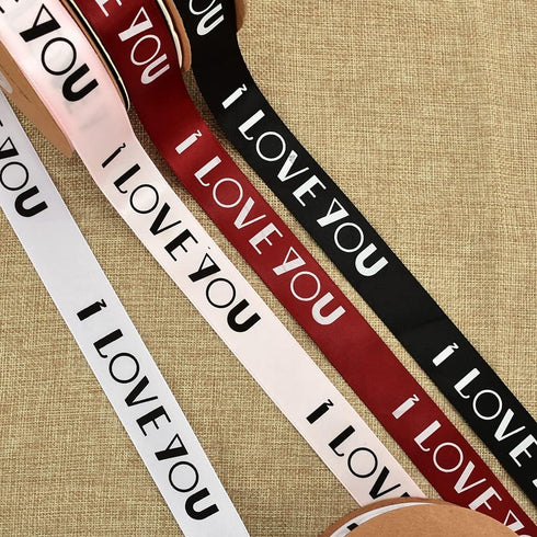 TONIFUL 1 Inch x 50 Yards Black I Love You Printed Satin Ribbon for Valentine's Day Gift Wrapping, Wedding, Holiday