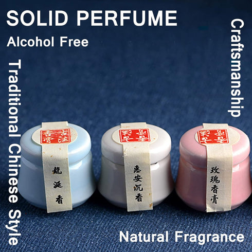 3PCS Solid Balm Sets Portable Pocket Perfume for Travel Use, Natural Rose Ambergris Ebony Fragrance