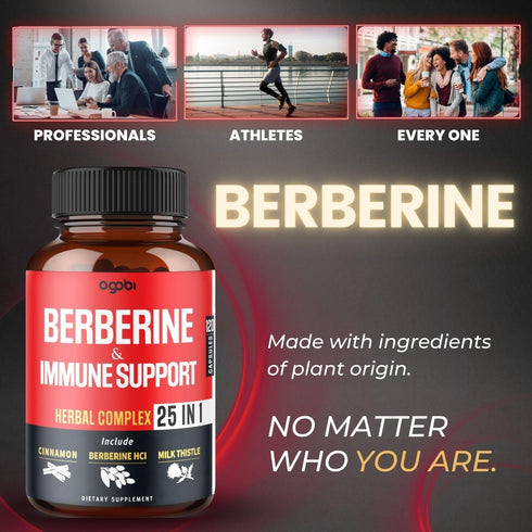 Premium Berberine Supplement with Ceylon, Ashwagandha, Turmeric, Milk Thistle, Elderberry & Black Pepper, 120 Capsules