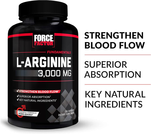 Force Factor L-Arginine Nitric Oxide Supplement with BioPerine 3000mg 150 Count (Pack of 2)
