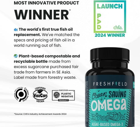 Ocean Saving Omega 3, The Fish Oil Replacement, 2-month Supply, Sustainably Sourced, Highest Levels of DHA per Capsule (440 mg), Algae Oil, w/DPA. 60 Count
