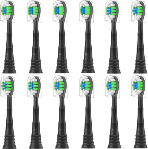 Replacement Toothbrush Heads - 12 Pack Compatible with Philips Sonicare Electric Toothbrush (12 Black)