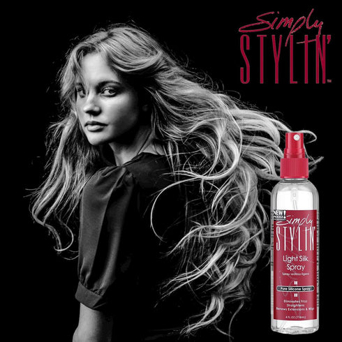 Simply Stylin Light Silk Spray Pure Silicone Hair Protection Serum for Long and Shiny Hair, 4 fl oz with 2 Small Hair