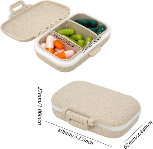 Honbay Vitamin Organizer Box Portable Travel Pill Case Healthy Eco-Friendly Wheat Straw Small Pill Box (Primary Color)