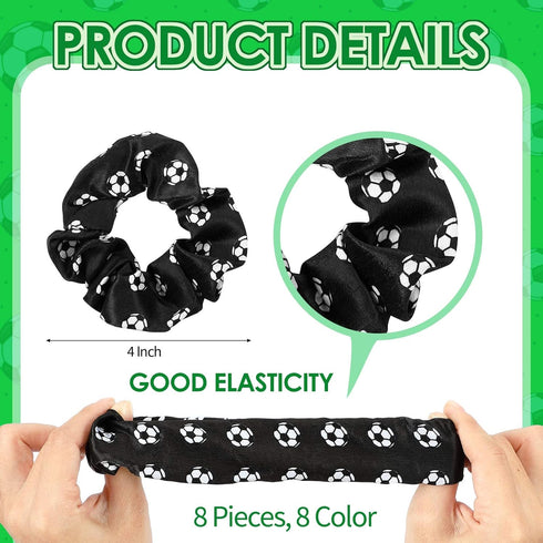 MTLEE 12 Pcs Soccer Hair Accessories, 8 Soccer Hair Scrunchies and 4 Non-Slip Adjustable Headbands for Girls Teens