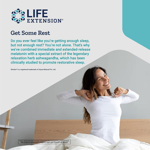 Life Extension Rest & Renew, Ashwagandha Extract with Melatonin, Sleep Supplement for Healthy Restful Sleep Support
