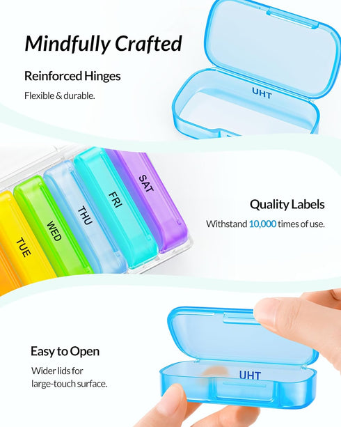 ZIKEE 7 Packs Extra Large Pill Organizer, Portable 7 Day Pill Box for Pocket, Weekly Pill Case with Dual-Protection