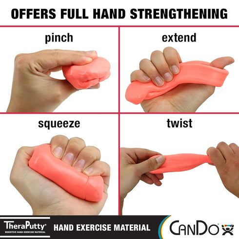 CanDo Theraputty Plus Hand Exercise Putty for Hand Therapy, Rehabilitation, Strengthening, Stress Relief - Red 3 oz