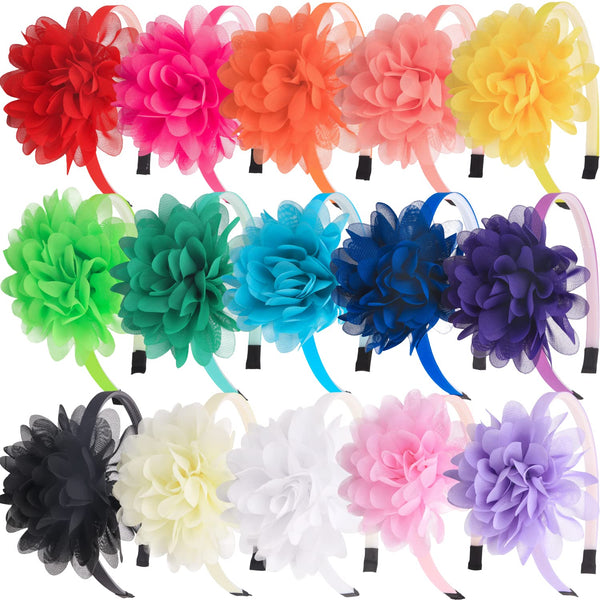 XIMA Headbands for Girls, Chiffon Flower Hairbands with Teeth, Pack of 15 Hair Accessories for Kids