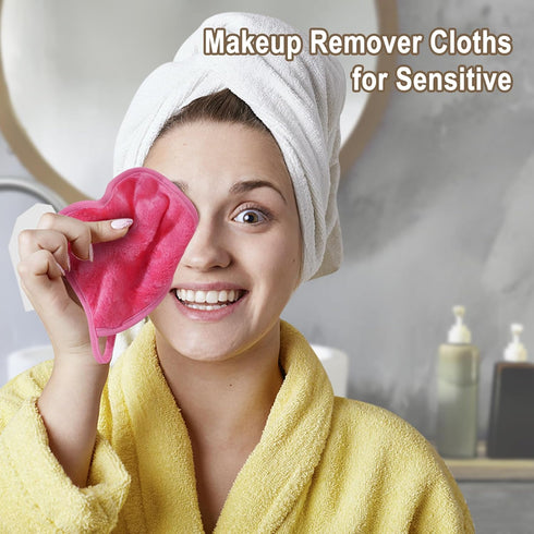 KODAMO Makeup Remover Cloth - Reusable Pads with Travel Bag, 12 Pack, Pink