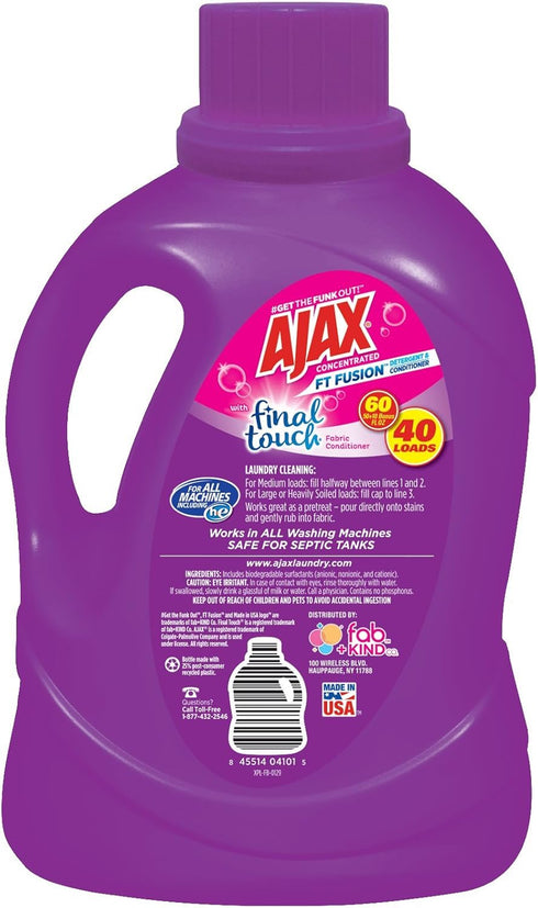 Ajax Fusion Duel Liquid Laundry Detergent, Midnight Freesia, 60 Oz, Conditions & Cleans