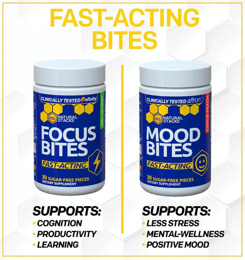 NATURAL STACKS Focus Bites for Productivity & Cognition | Clinically Tested Paraxanthine Supplement | 30 Melon Mint