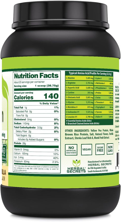 Herbal Secrets Plant Protein Powder, 2 Lb, 28 Grams Protein per Serving, Vegan Supplement, Made in USA