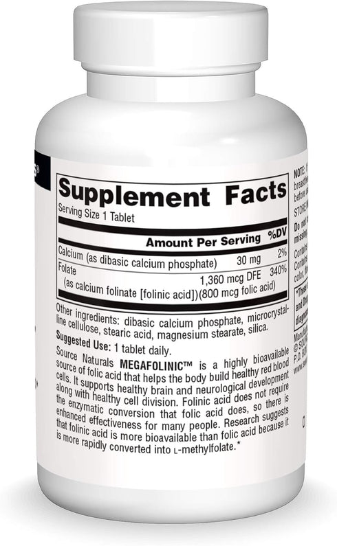 Source Naturals MegaFolinic, 800mcg, 60 Tablets