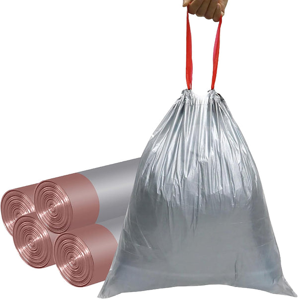 60 Count Small Drawstring Trash Bags, 4 Gallon Tear-Free Gray, Unscented for Bathroom, Kitchen