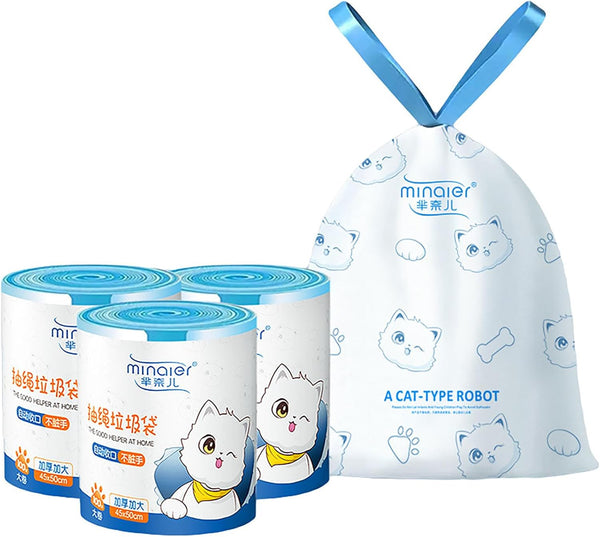 White Printing Trash Bags, 100 Counts, 4 Gallon Kitchen Small Bags with Drawstring for Bathroom, Office, Home