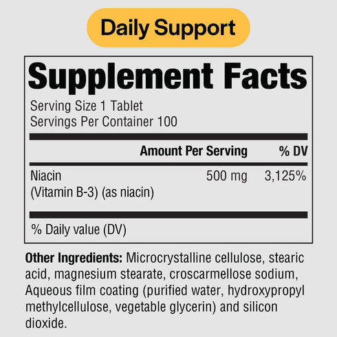 PureFormulas Pure Niacin - Vitamin B3, 500 mg Immediate Release Niacin 500mg - Nicotinic Acid 100 Tablets - Non-GMO B3 Vitamins Niacin Supplement