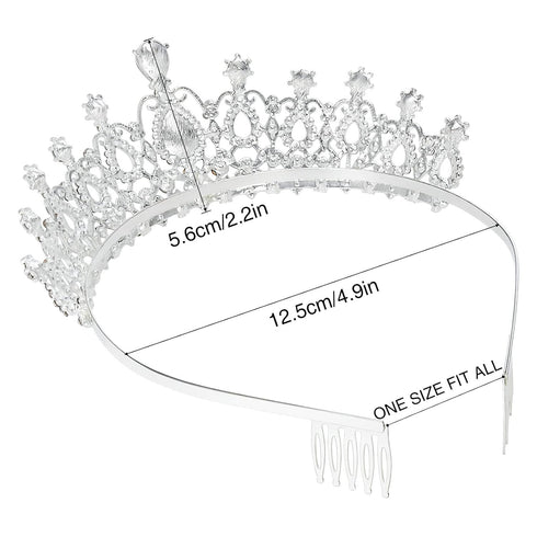 Makone Silver Princess Crown for Women, Crystal Crown for Bridal, Wedding, Pageant, Birthday, Party