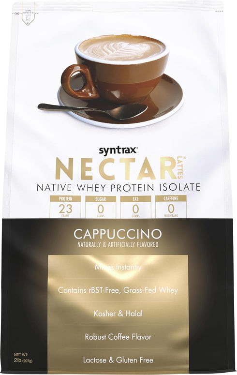 Syntrax Nutrition Nectar Lattes, 100% Whey Isolate Protein Powder, 2 lbs (Cappuccino)