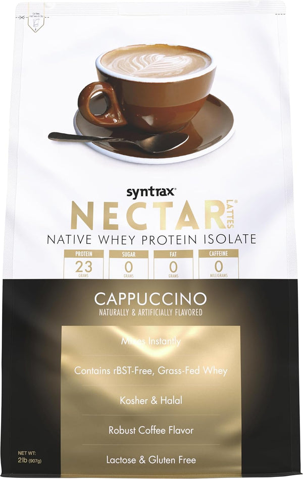 Syntrax Nutrition Nectar Lattes, 100% Whey Isolate Protein Powder, 2 lbs (Cappuccino)