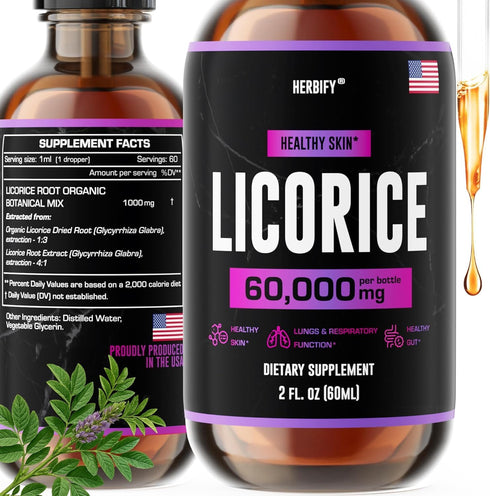 HERBIFY Licorice Root Extract - Powerful Licorice Supplement - Lung Support Supplement