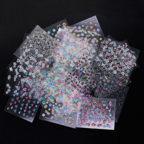 WOKOTO 50Pcs Self-Adhesive 3D Flower Nail Stickers, Floral Nail Decals for Women, Girls, Kids Nail Art with Tweezers