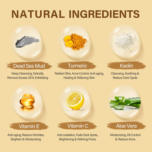 Turmeric Vitamin C Clay Mask, Dead Sea Mud Mask, and Himalayan Clay Mask for Deep Pore Cleansing, Reduce Blackheads and
