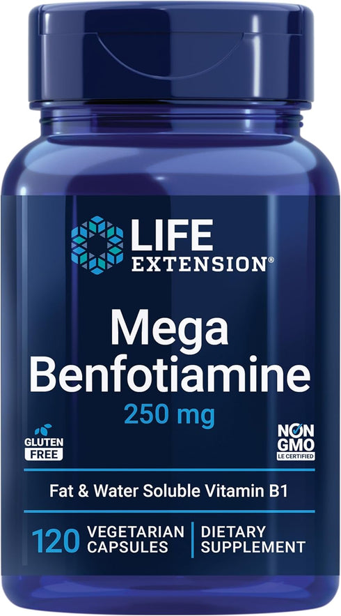 Life Extension Mega Benfotiamine, 250 mg - Ultra-bioavailable Vitamin B1, Healthy Metabolism, Gluten-Free, Non-GMO,