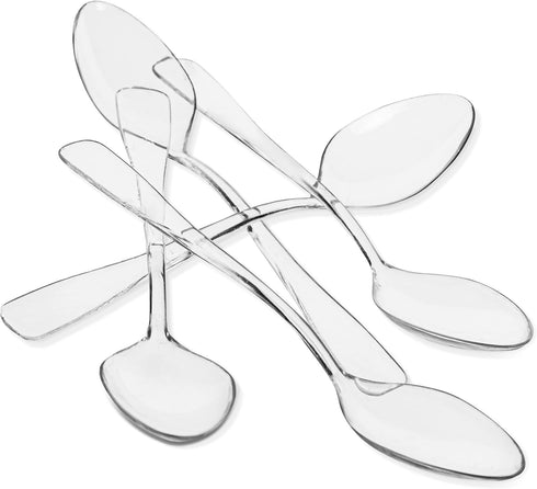 Loreso 50CT Mini Clear Plastic Dessert Spoons for Tasting Party, Ice Cream, Small Catering Supplies - Reusable BPA Free