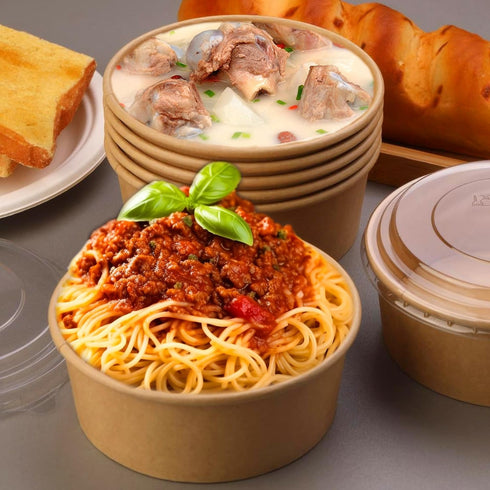 25oz Disposable Bowls with Lids, 25Pack Large Kraft Paper Salad Bowls for Hot Cold Food, Soup, Ice Cream