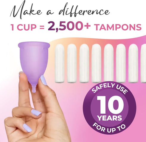 Pack 2 Dutchess Large Menstrual Period Cups for Women + Storage Pouch, of Pink & Purple Soft Medical-Grade Silicone