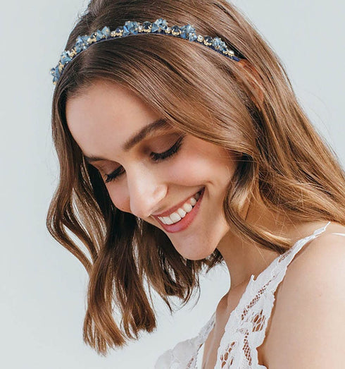 Urieo Thin Rhinestone Headband, Bling Crystal Hairband, Vintage Parties Hair Accessory for Women (Blue)
