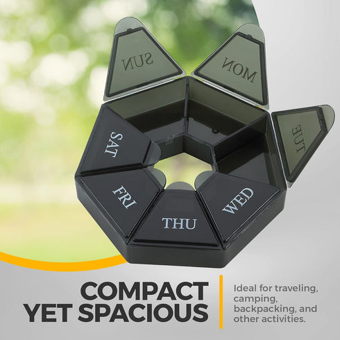 Weekly Pill Organizer - 2 Pack 7-Day Pill Container, Arthritis Friendly Portable & Compact Travel Case for Supplements,