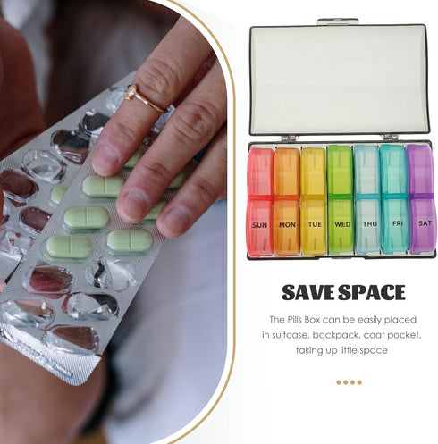 Luxshiny Weekly Pill Organizer Box Portable Medicine Holder with Wear-Resistant Black Case, Compact Travel Organizer